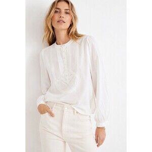 J.Crew White Cotton Embroidered Peasant Blouse Tunic Top Size 10 Cottagecore